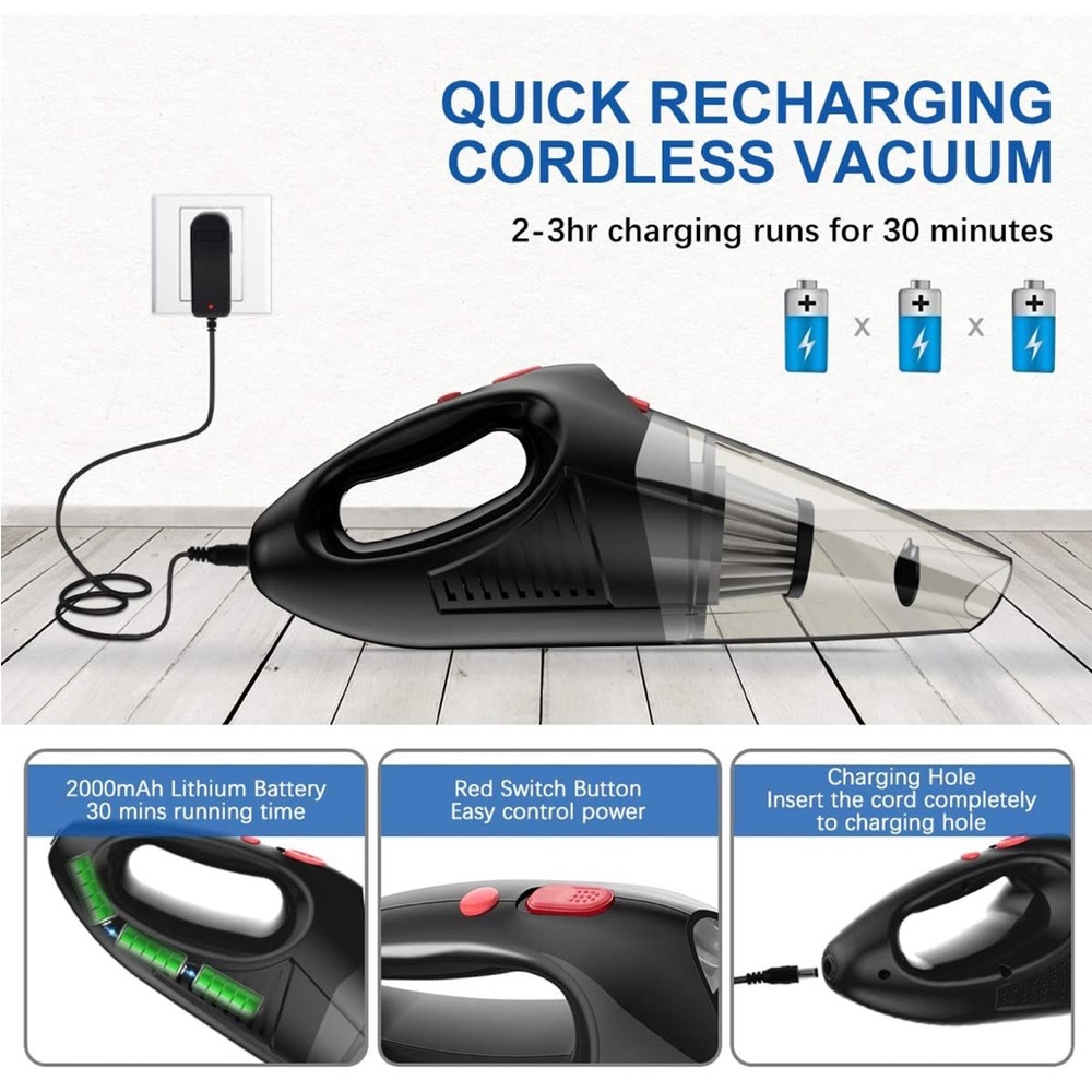 Handheld Cordless Car Vacuum Cleaner - Red - Picture 5 of 8